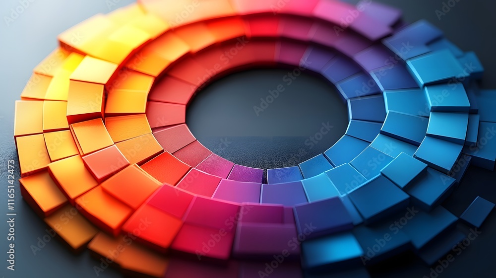 Obraz premium Vibrant Circular Graph with Shifting Color Sections Representing Dynamic Data and Real Time Visualization