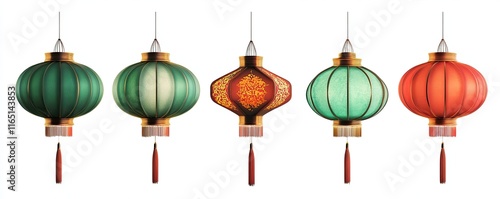 Five Elegant Asian Hanging Lanterns Displayed