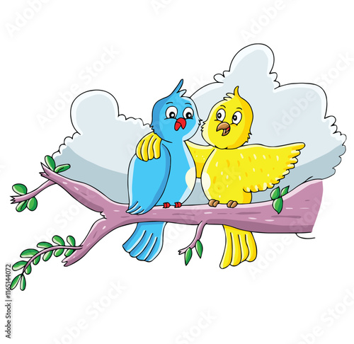 Cute cartoon hand drawn vector love birds illustration.