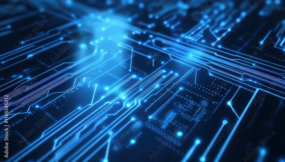Obraz premium Abstract Blue Circuit Board Technology Background Futuristic Digital Data Network High Tech