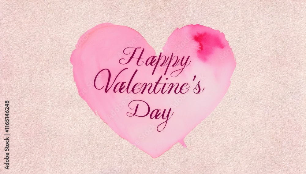 Fototapeta premium Pastel pink watercolor heart expressing love, floating on textured canvas with Valentine's Day sentiment