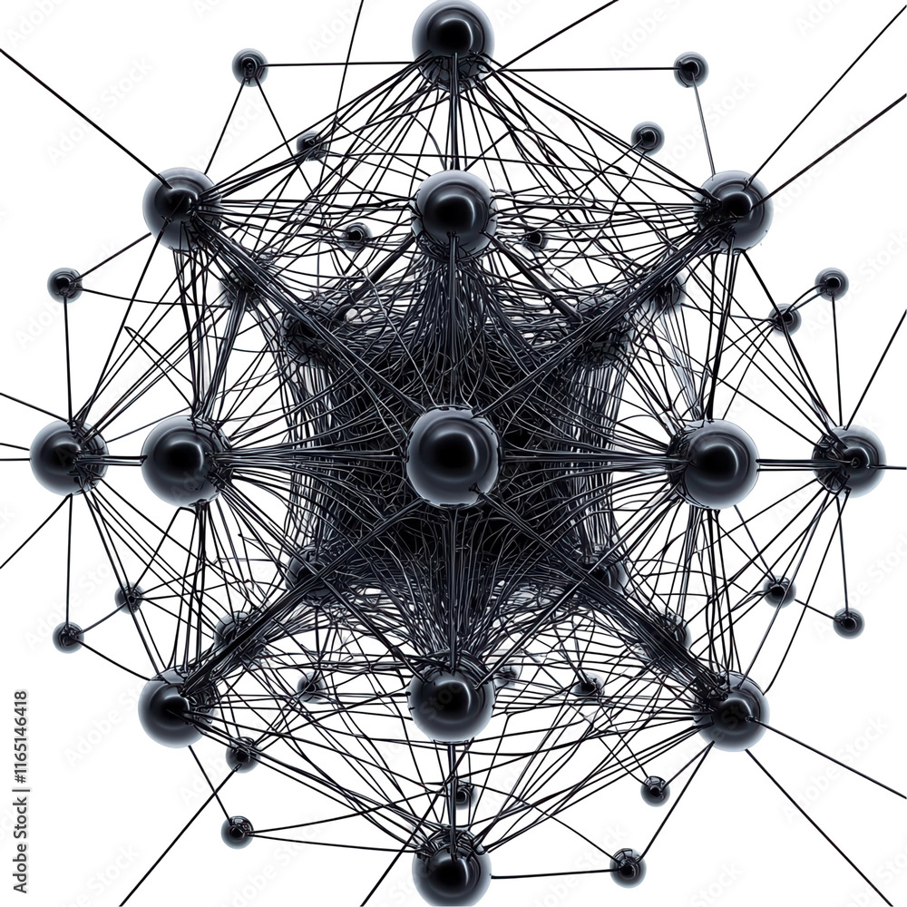Dynamic network structures abstract art transparent background visualization scientific concept