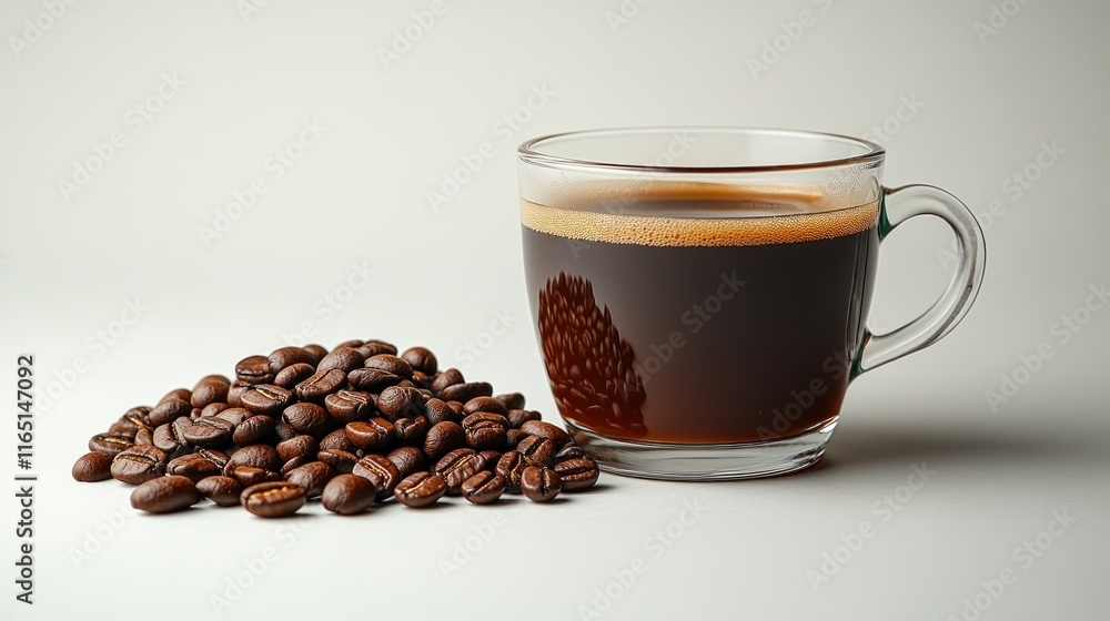 Fototapeta premium Espresso in glass cup with coffee beans.