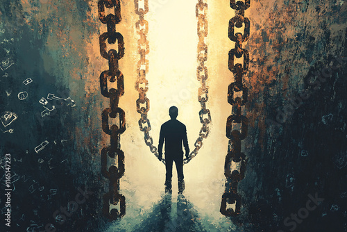 Silhouette of Person Standing Between Shackles Digital Illustration photo