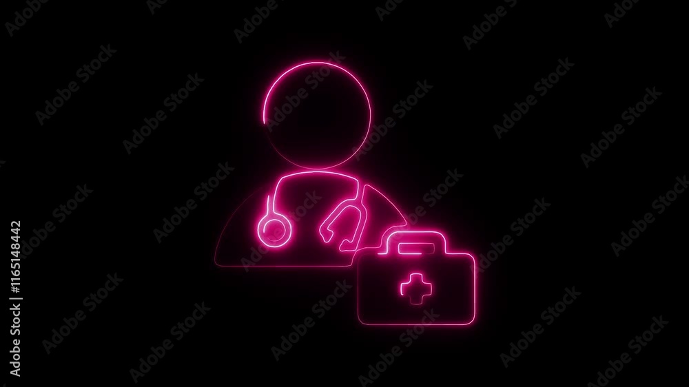 Glowing Neon Paramedic Icon Animation on Black Background, HD Motion Graphic Video Representing Emergency Medical Services Glowing Neon Paramedic Icon Animation on Black Background, HD Motion Graphic Video Representing Emergency Medical Services