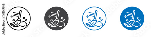 Cleaning brush icon flat editable icon mark set.