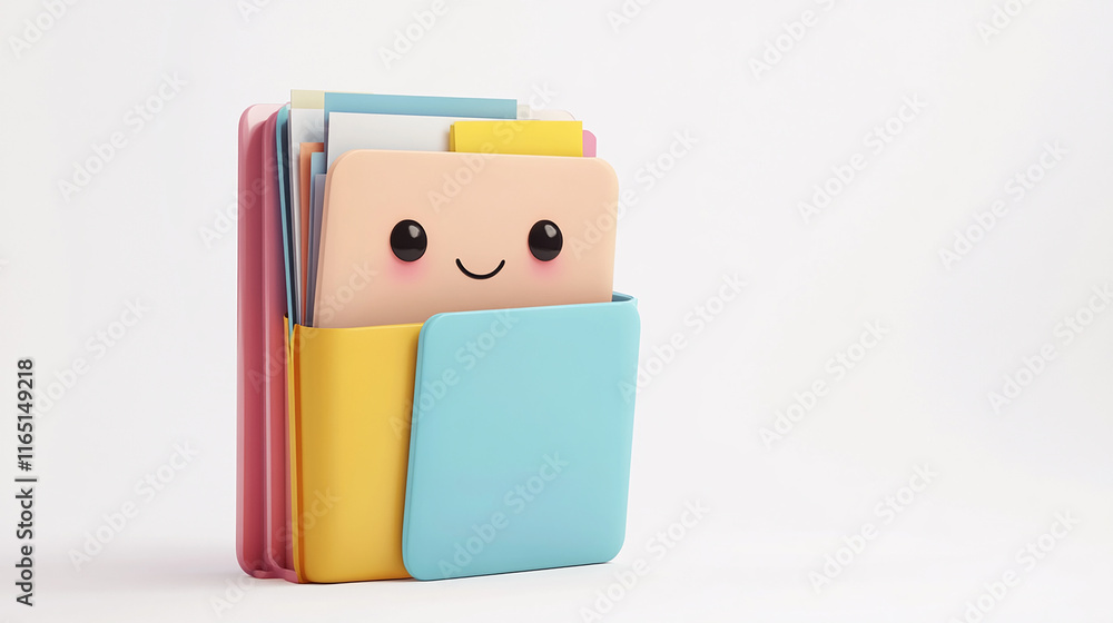 cute 3d kawaii file holder on white background cute 3d kawaii file holder on white background