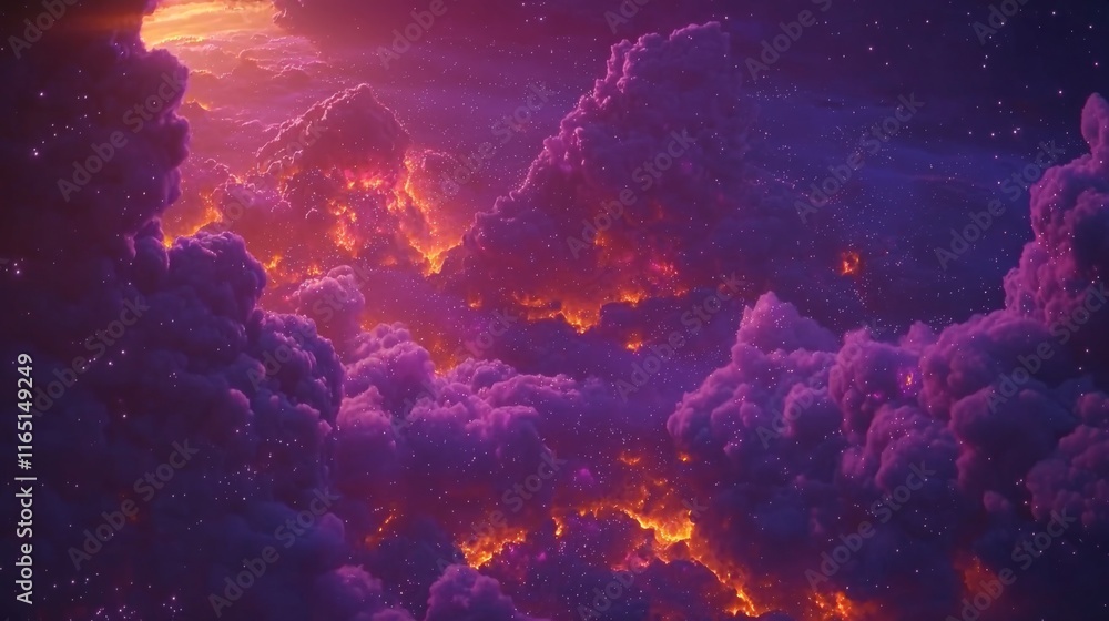 Obraz premium Fiery Purple Nebula Cloudscape Cosmic Background Image