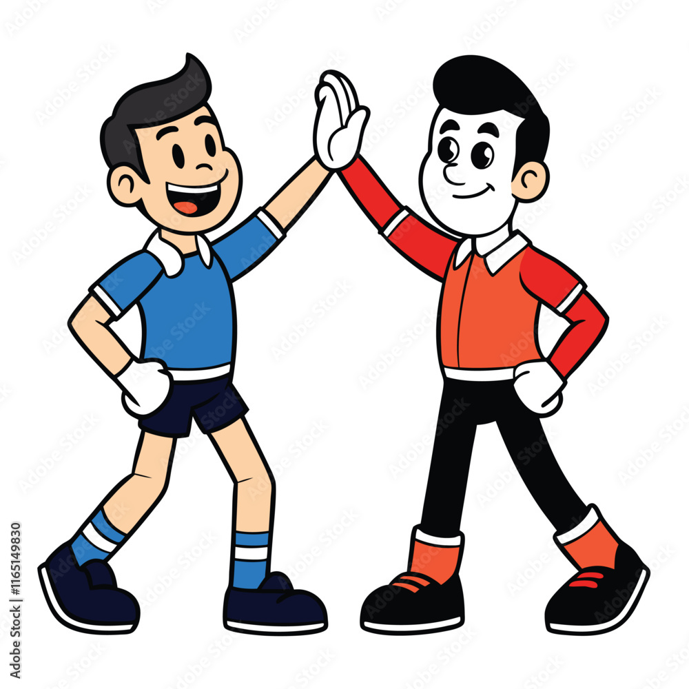 Two players high-fiving after a match wearing sports gear isolated on white background Two players high-fiving after a match wearing sports gear isolated on white background