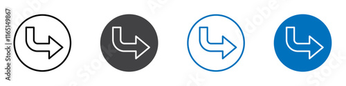 Down right arrow icon flat editable icon mark set.
