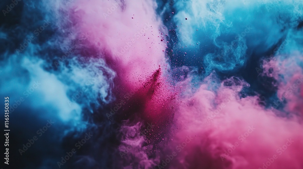 Fototapeta premium Colorful Powder Explosion Against Dark Background in CMYK Shades