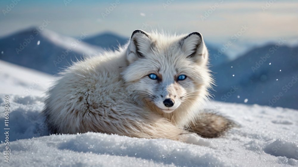 Fototapeta premium Hyper-Realistic Arctic Fox in Snowfall – Winter Wildlife Scene