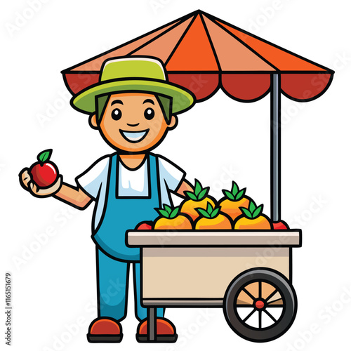 Vendor Selling Fruits - From a Cart Wearing a Striped Apron Variant