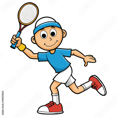 Tennis player mid-serve holding a racket wearing sports gear isolated on white background