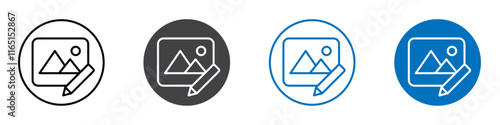 Picture edit icon flat editable icon mark set.