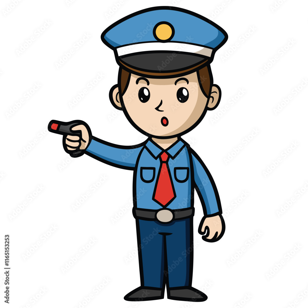 Police officer directing traffic with a whistle in hand isolated on white background Police officer directing traffic with a whistle in hand isolated on white background