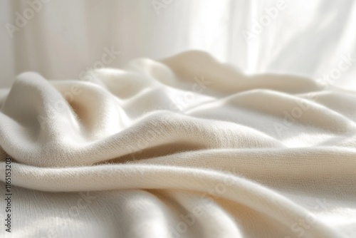 Soft, creamy white fabric draped elegantly, showcasing its texture and luxurious feel.