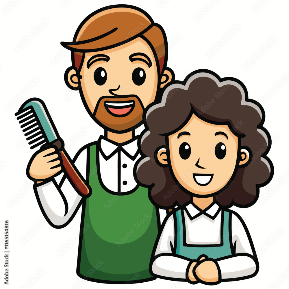 A hairdresser holding scissors and a comb, working attentively, isolated on white background. A hairdresser holding scissors and a comb, working attentively, isolated on white background.