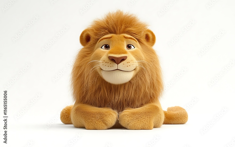 Obraz premium Cute cartoon lion cub sitting on white background.