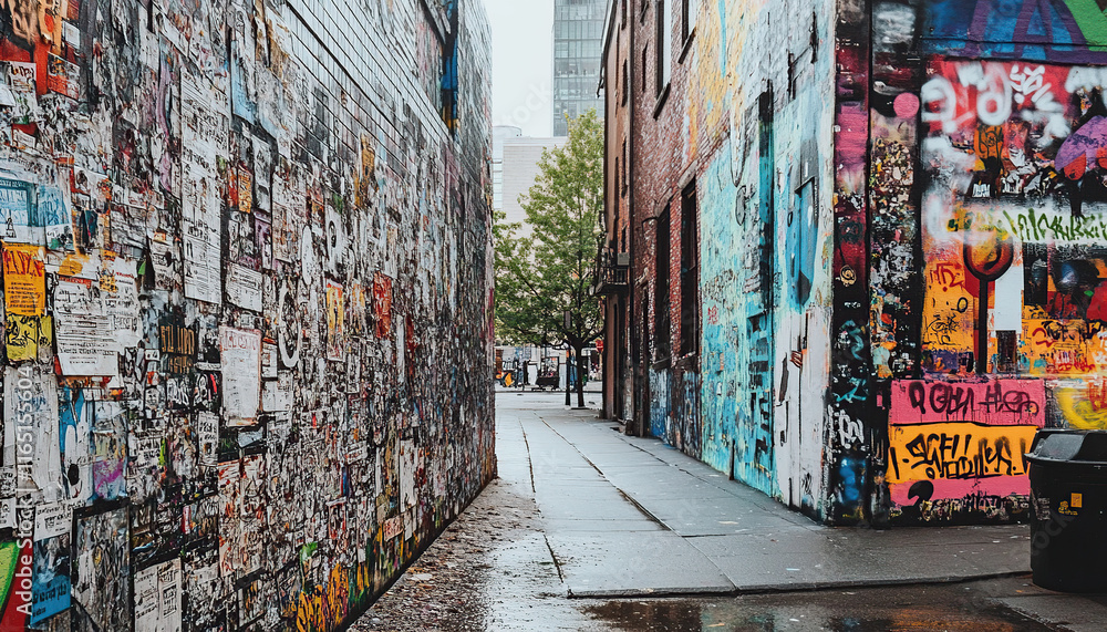 Fototapeta premium Contrast between simple graffiti and creative mural