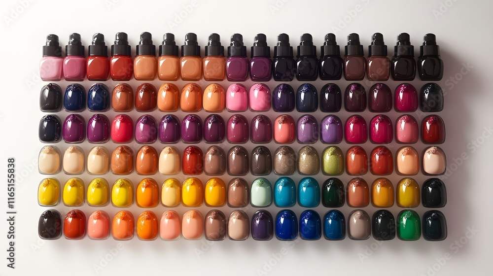 Variety of nail polish colors arranged Variety of nail polish colors arranged