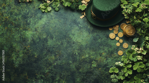 Wallpaper Mural charming arrangement of St. Patrick hat, gold coins, and clovers creates festive atmosphere Torontodigital.ca