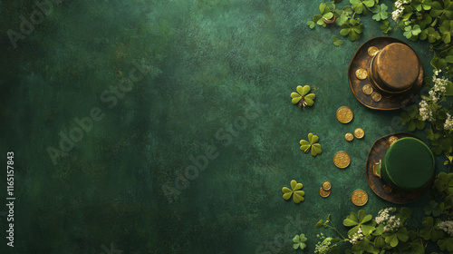 Wallpaper Mural charming scene featuring St. Patrick hats, gold coins, and clovers Torontodigital.ca