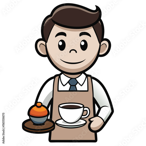 A barista making coffee holding a cup with latte isolated on white background