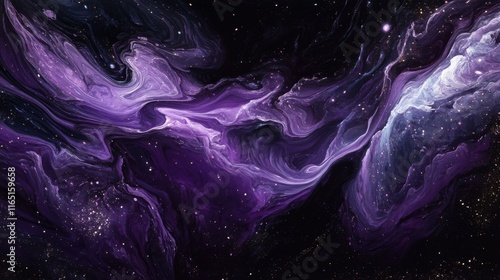 stunning galaxy where lavender and midnight hues intertwine on a black canvas, with radiant stardust and swirling light creating a captivating cosmic scene