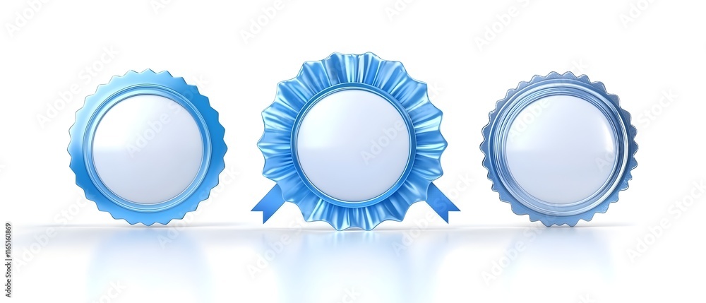 Three blue ribbons with white centers Three blue ribbons with white centers