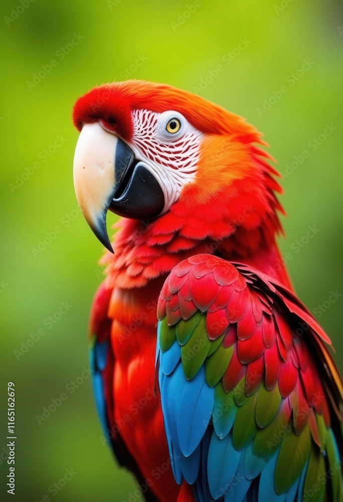 Red macaw bird with green background.. Red macaw bird with green background..