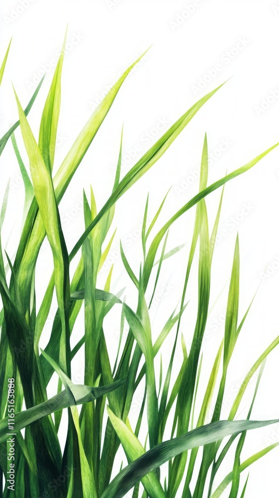 Fototapeta premium Vibrant Green Grass Illustration - A Lush Botanical Watercolor