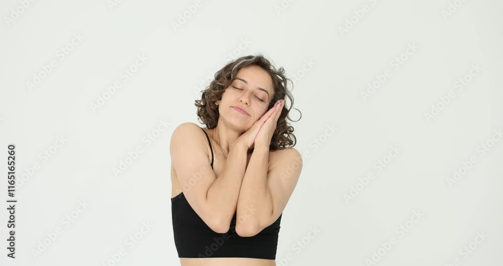 Woman demonstrates the process of falling asleep and sleepiness Woman demonstrates the process of falling asleep and sleepiness