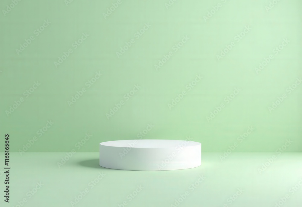 White round platform on pale green background White round platform on pale green background