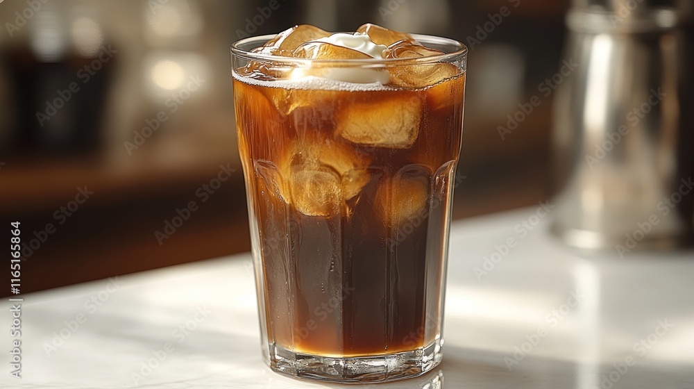 A refreshing glass of iced coffee with ice cubes. A refreshing glass of iced coffee with ice cubes.