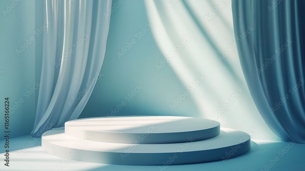 Elegant Studio Pedestal with Soft Drapes and Light Background Elegant Studio Pedestal with Soft Drapes and Light Background