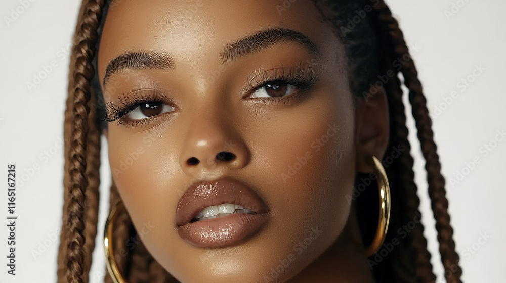 A close-up photo of a fashionable young African girl's face A close-up photo of a fashionable young African girl's face