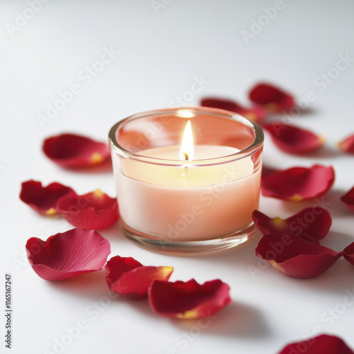 romantic candle arrangement with rose petals creates serene atmosphere