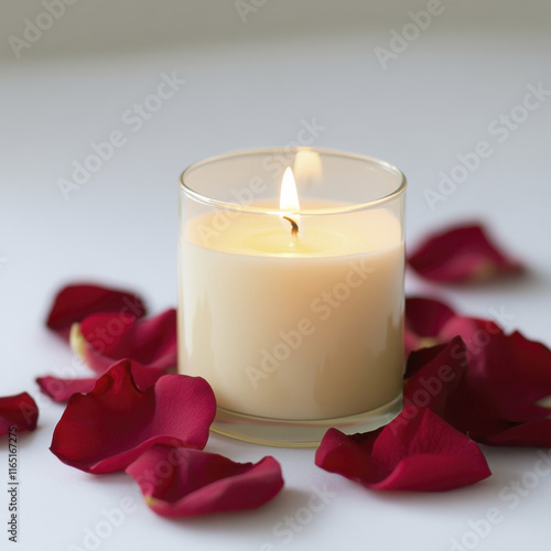 romantic candle arrangement surrounded by rose petals creates serene atmosphere