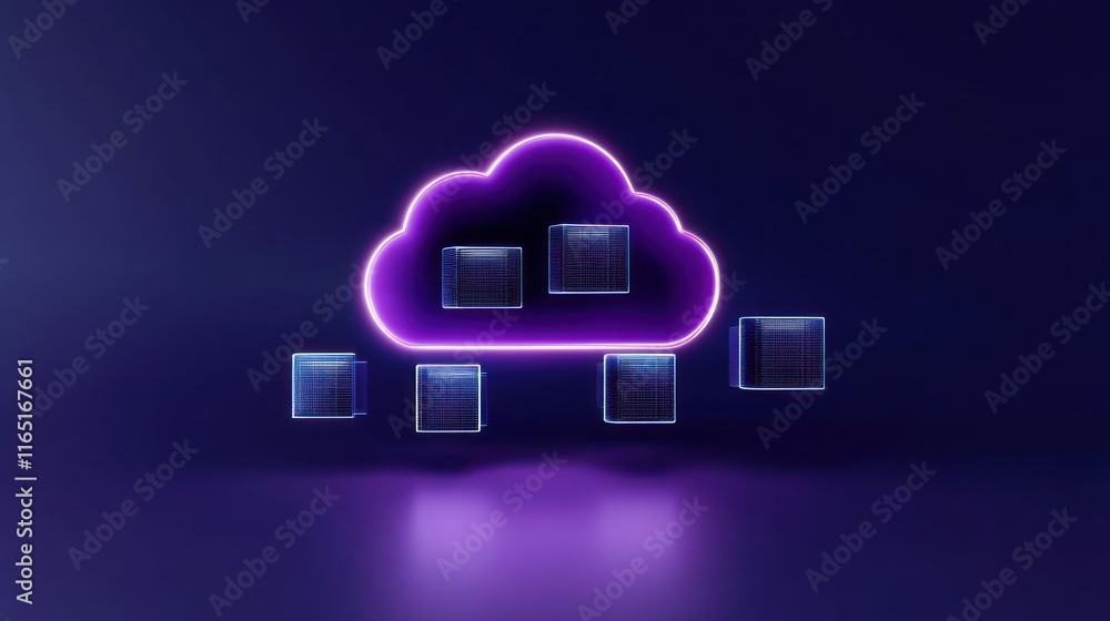 Cloud storage concept with glowing elements and data blocks. Cloud storage concept with glowing elements and data blocks.