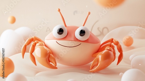 A cheerful cartoon crab with big eyes against a soft background. photo