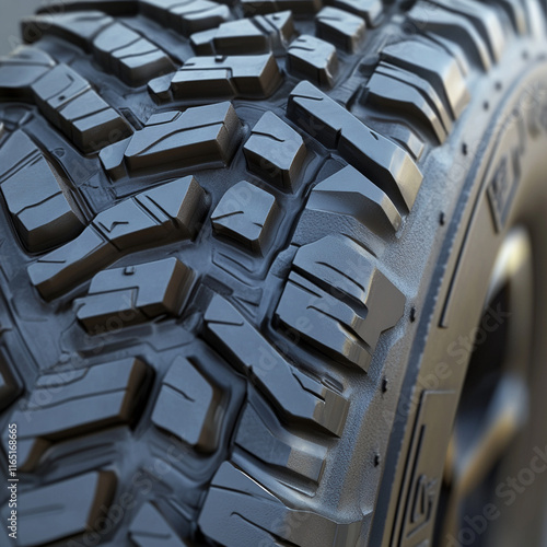 Close-up View of a Rugged Tire Tread Pattern
