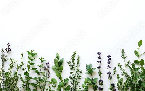 Wallpaper Mural Flat lay of various herbs and flowers on white background. Torontodigital.ca