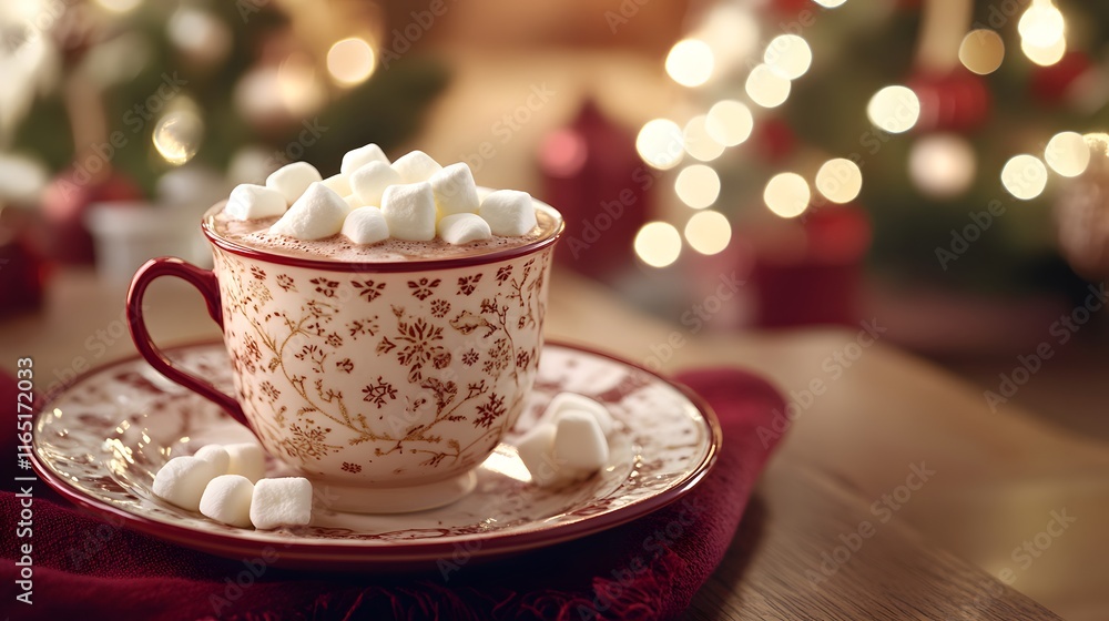 Fototapeta premium Festive Hot Chocolate with Marshmallows Christmas Treat