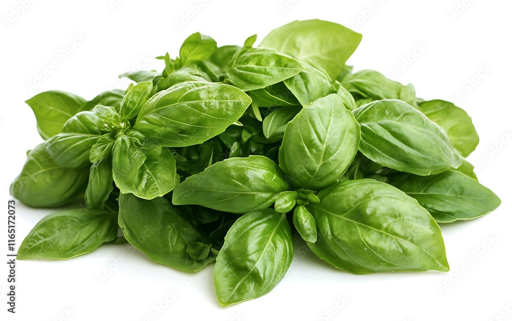 Fresh green basil leaves pile isolated on white background. Fresh green basil leaves pile isolated on white background.