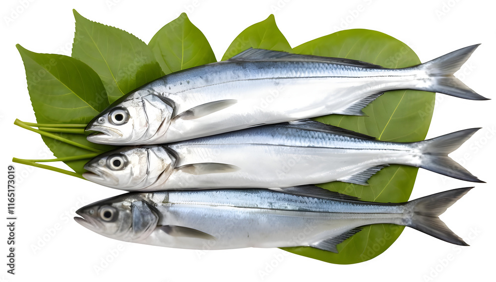 A selection of Bluefish fish alongside vibrant leafy greens, placed on a white surface. A selection of Bluefish fish alongside vibrant leafy greens, placed on a white surface.