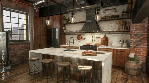 Modern Kitchen with Marble Countertops