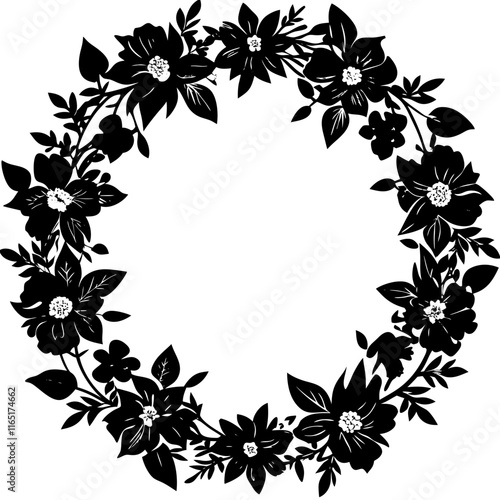 Elegant Floral Wreath with Flowers and Leaves Vector Illustration