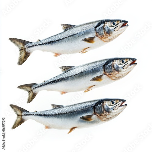 Three Fresh Pacific Salmon Isolated on White photo