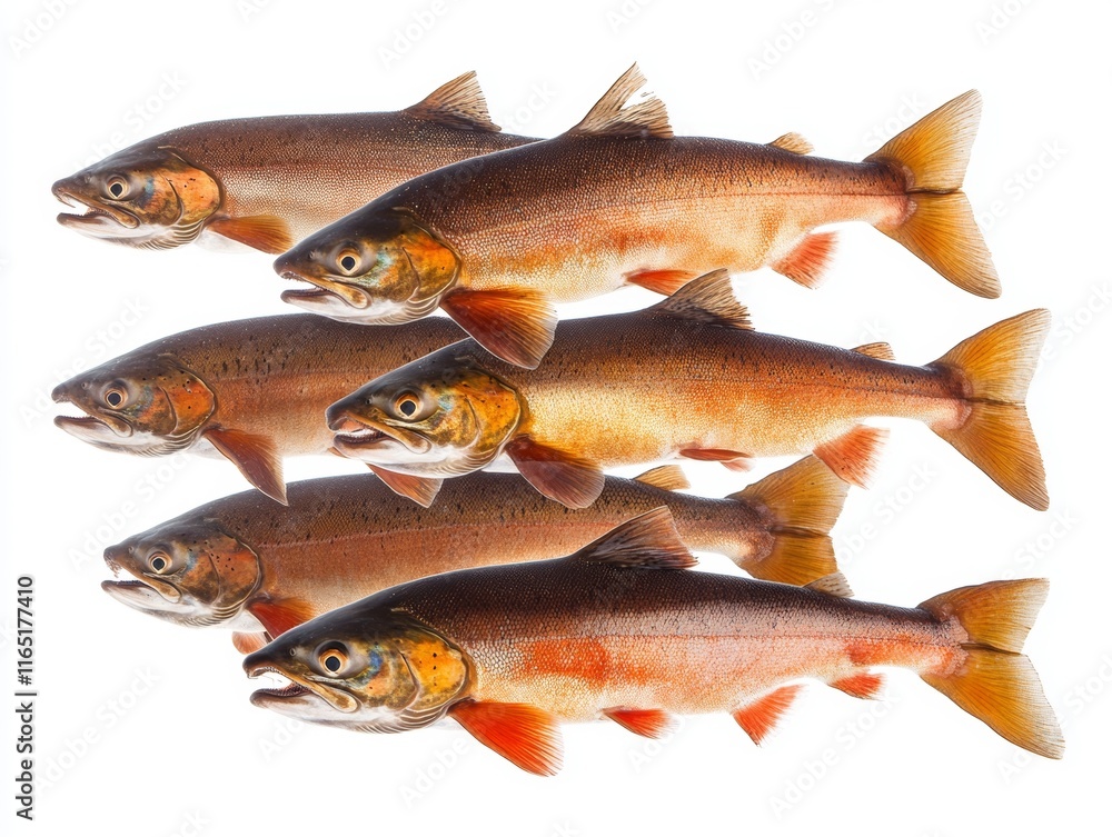 Fototapeta premium Five Arctic Char Fish in a Row